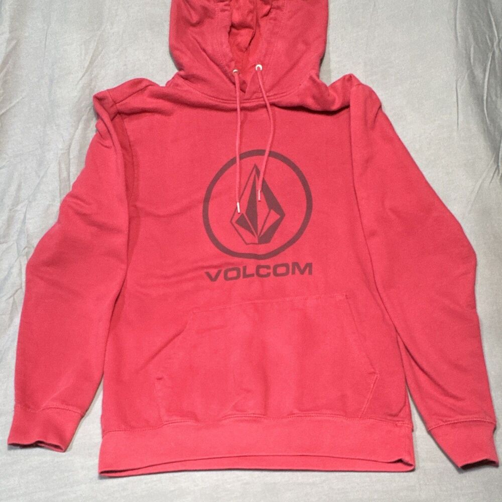 Volcom Men's L Red Pullover Hoodie Fleece Cotton Graphic Logo Drawstring Pockets